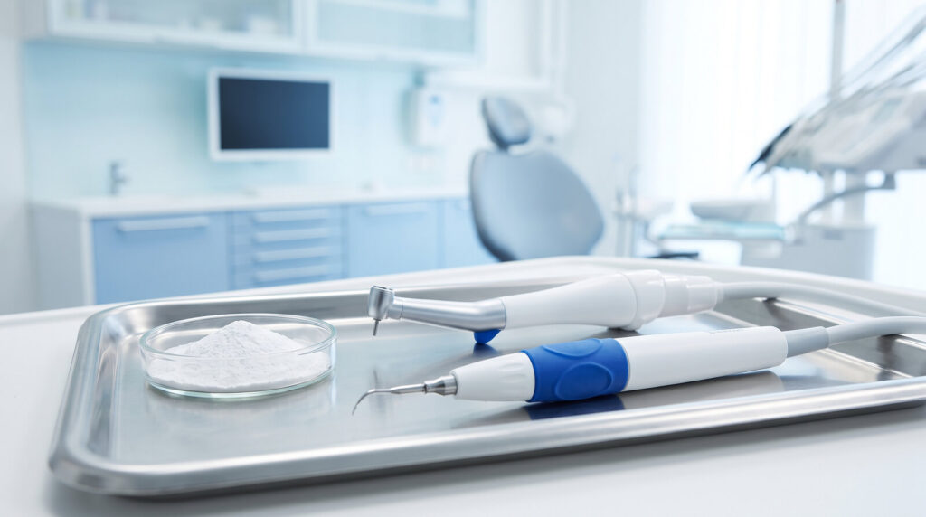 Modern air polishing and ultrasonic scaling handpieces used for Guided Biofilm Therapy at FLOSS Dental